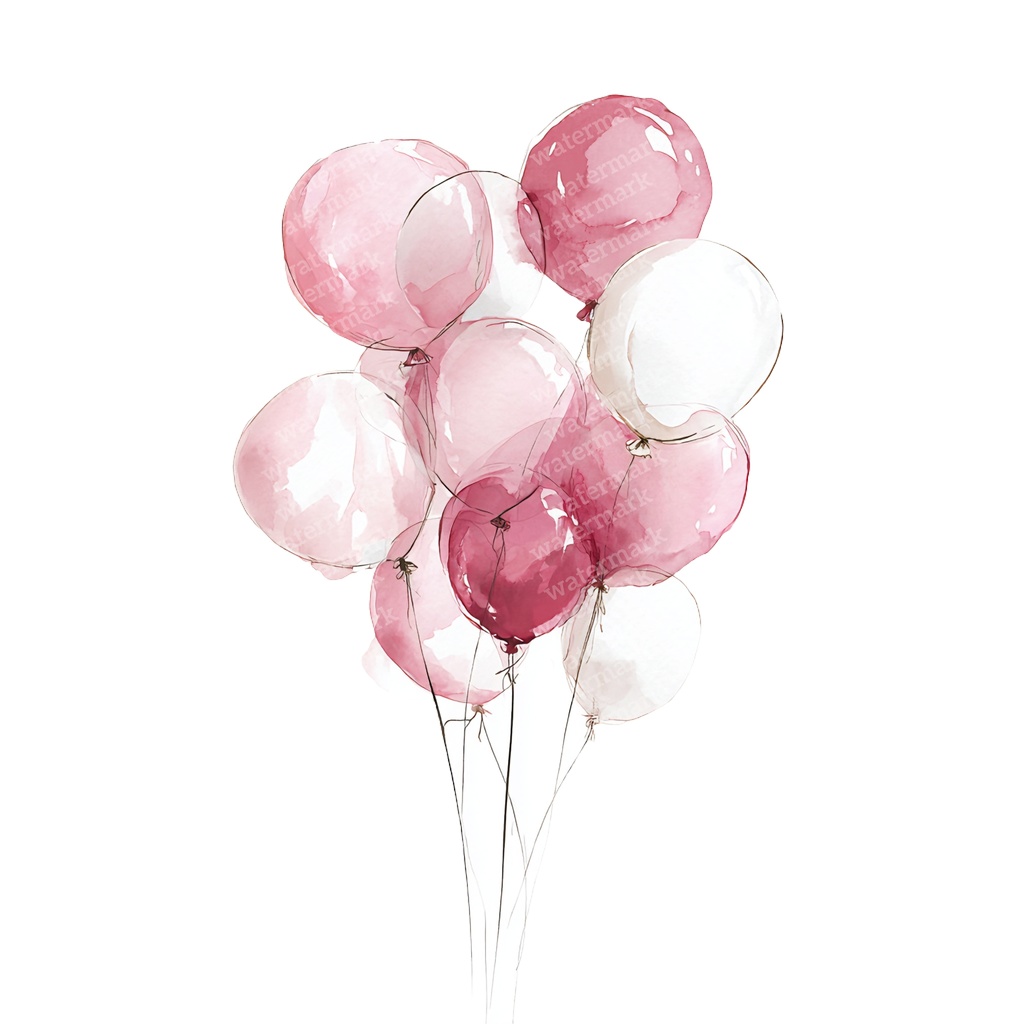 【商用利用可】ピンクバルーン(水彩風船)クリップアート20点セット|高解像度・透過PNG|ゆめかわ・パーティー装飾|コラージュ・ジャンクジャーナル素材|即ダウンロード