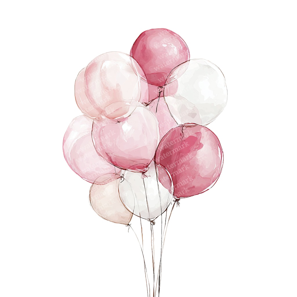 【商用利用可】ピンクバルーン(水彩風船)クリップアート20点セット|高解像度・透過PNG|ゆめかわ・パーティー装飾|コラージュ・ジャンクジャーナル素材|即ダウンロード
