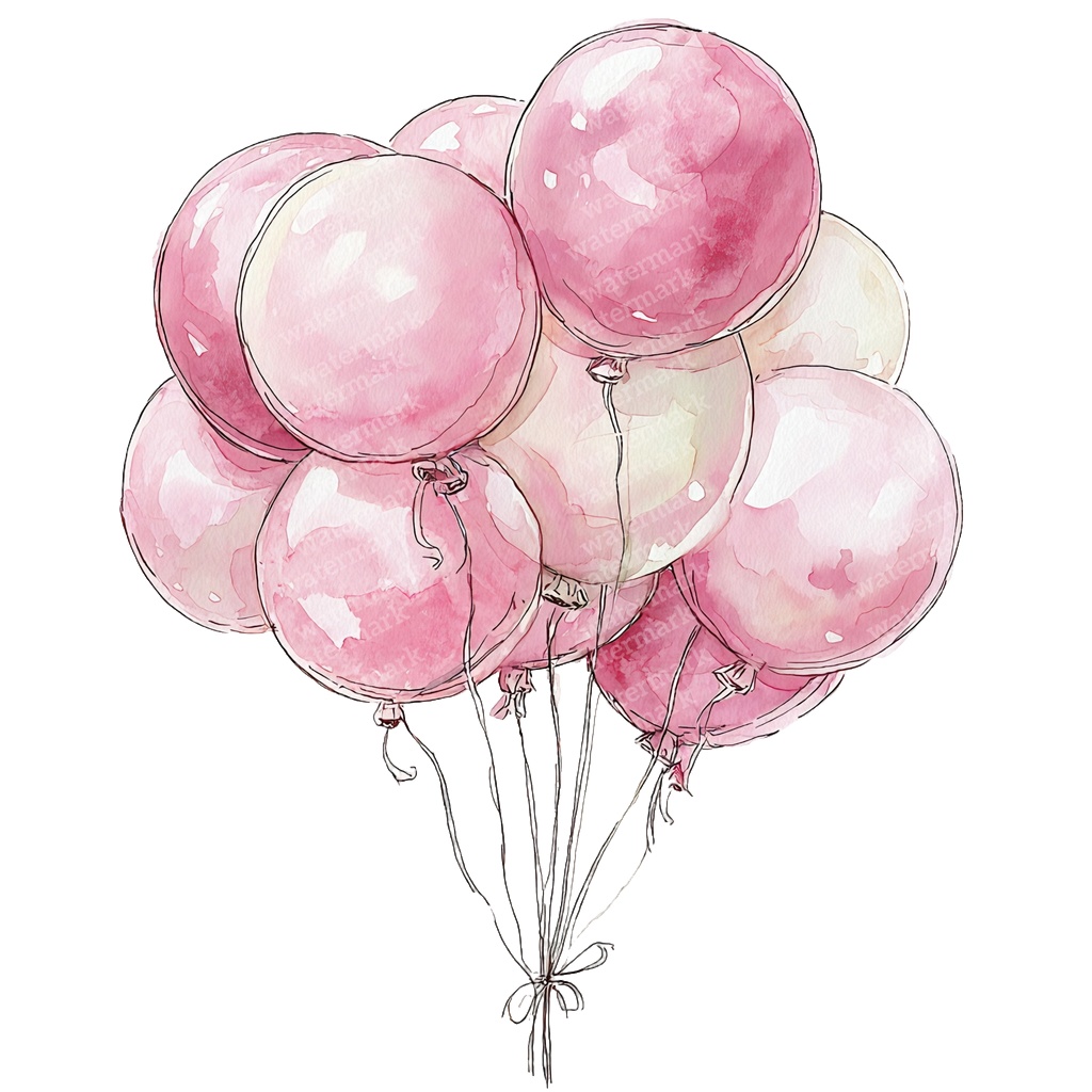 【商用利用可】ピンクバルーン(水彩風船)クリップアート20点セット|高解像度・透過PNG|ゆめかわ・パーティー装飾|コラージュ・ジャンクジャーナル素材|即ダウンロード