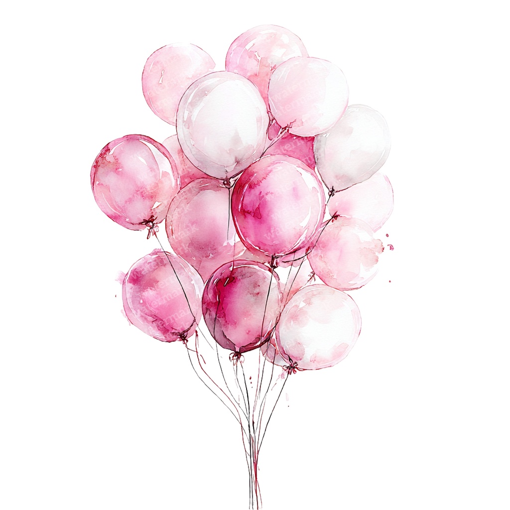 【商用利用可】ピンクバルーン(水彩風船)クリップアート20点セット|高解像度・透過PNG|ゆめかわ・パーティー装飾|コラージュ・ジャンクジャーナル素材|即ダウンロード