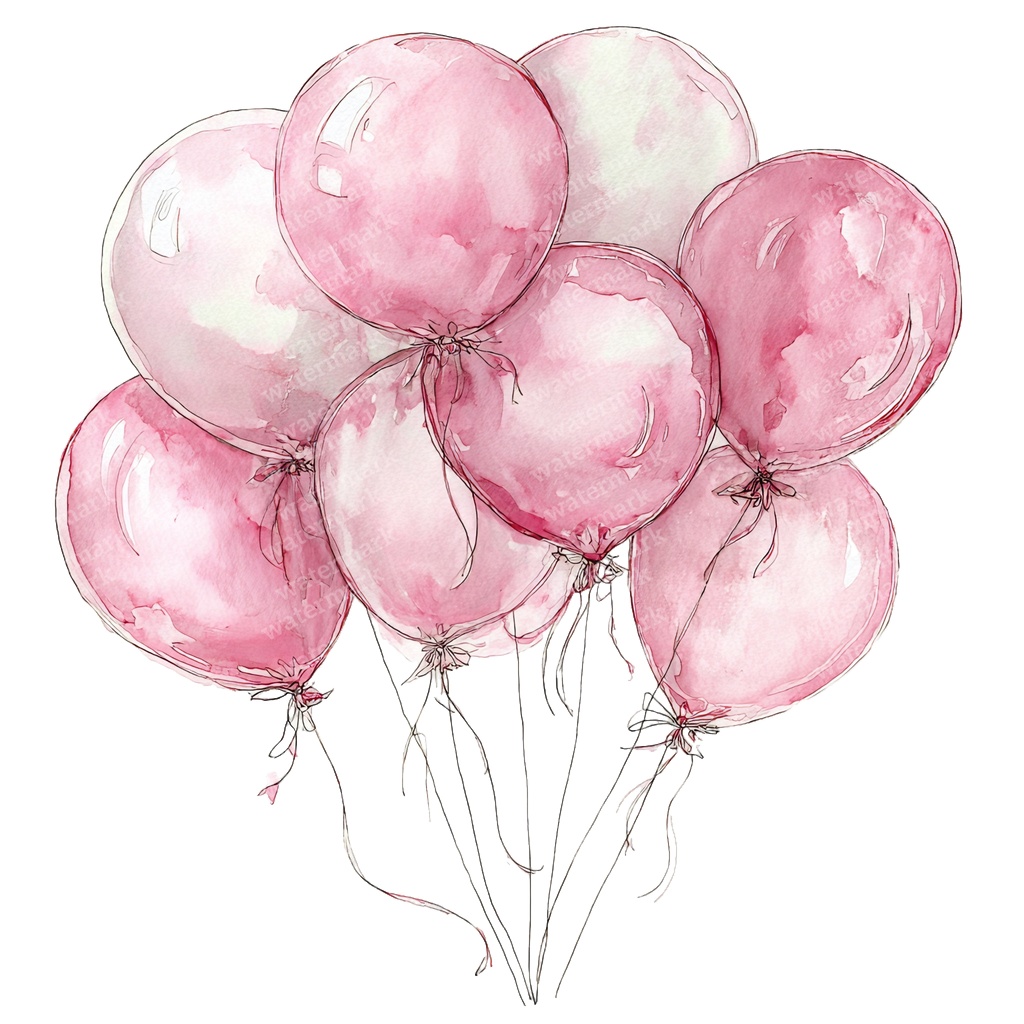 【商用利用可】ピンクバルーン(水彩風船)クリップアート20点セット|高解像度・透過PNG|ゆめかわ・パーティー装飾|コラージュ・ジャンクジャーナル素材|即ダウンロード