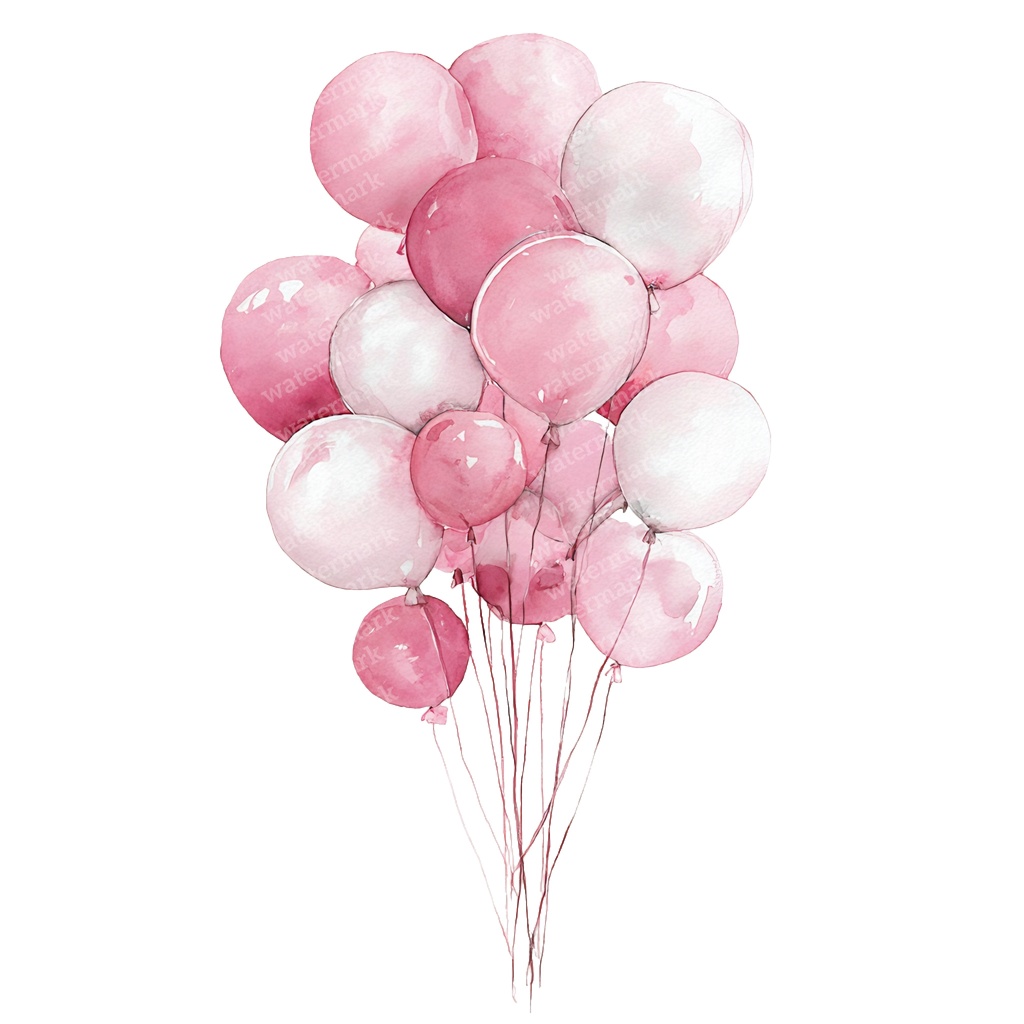 【商用利用可】ピンクバルーン(水彩風船)クリップアート20点セット|高解像度・透過PNG|ゆめかわ・パーティー装飾|コラージュ・ジャンクジャーナル素材|即ダウンロード