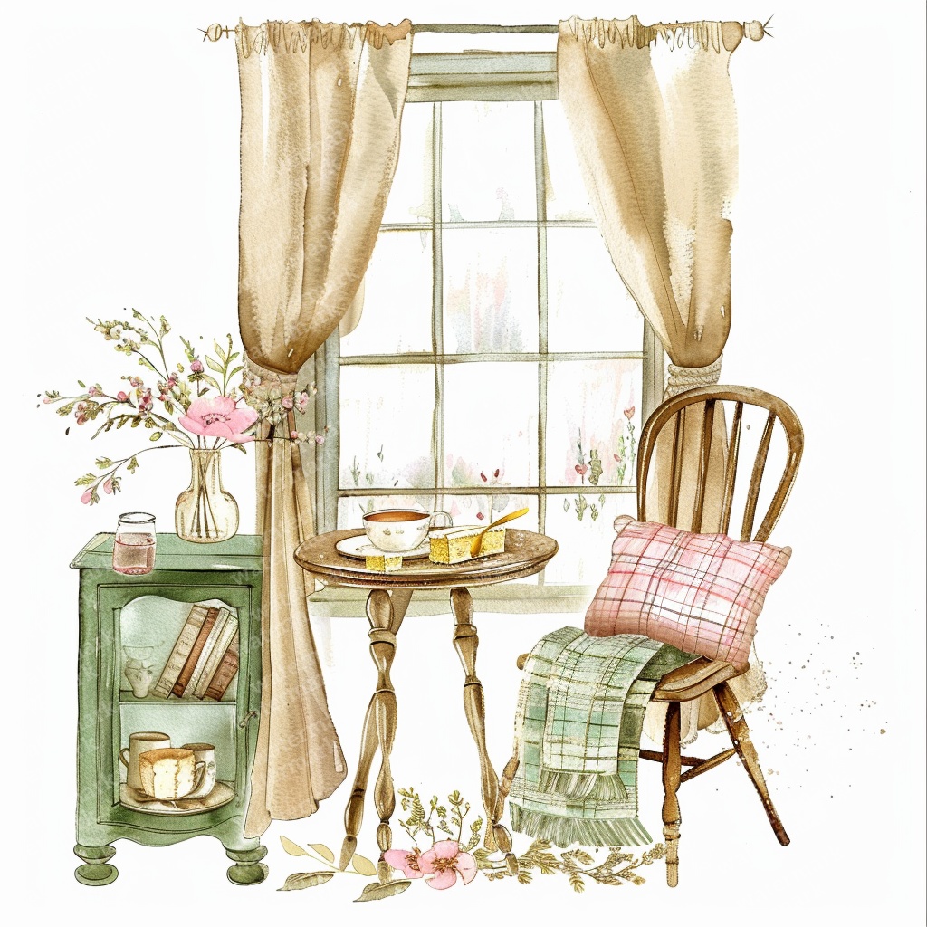 【商用利用可】アフタヌーンティーコーナー(水彩ティータイム)クリップアート18点セット|高解像度JPG|カフェ風インテリア・コラージュ・ジャンクジャーナル素材|即ダウンロード