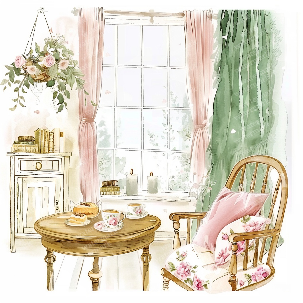 【商用利用可】アフタヌーンティーコーナー(水彩ティータイム)クリップアート18点セット|高解像度JPG|カフェ風インテリア・コラージュ・ジャンクジャーナル素材|即ダウンロード