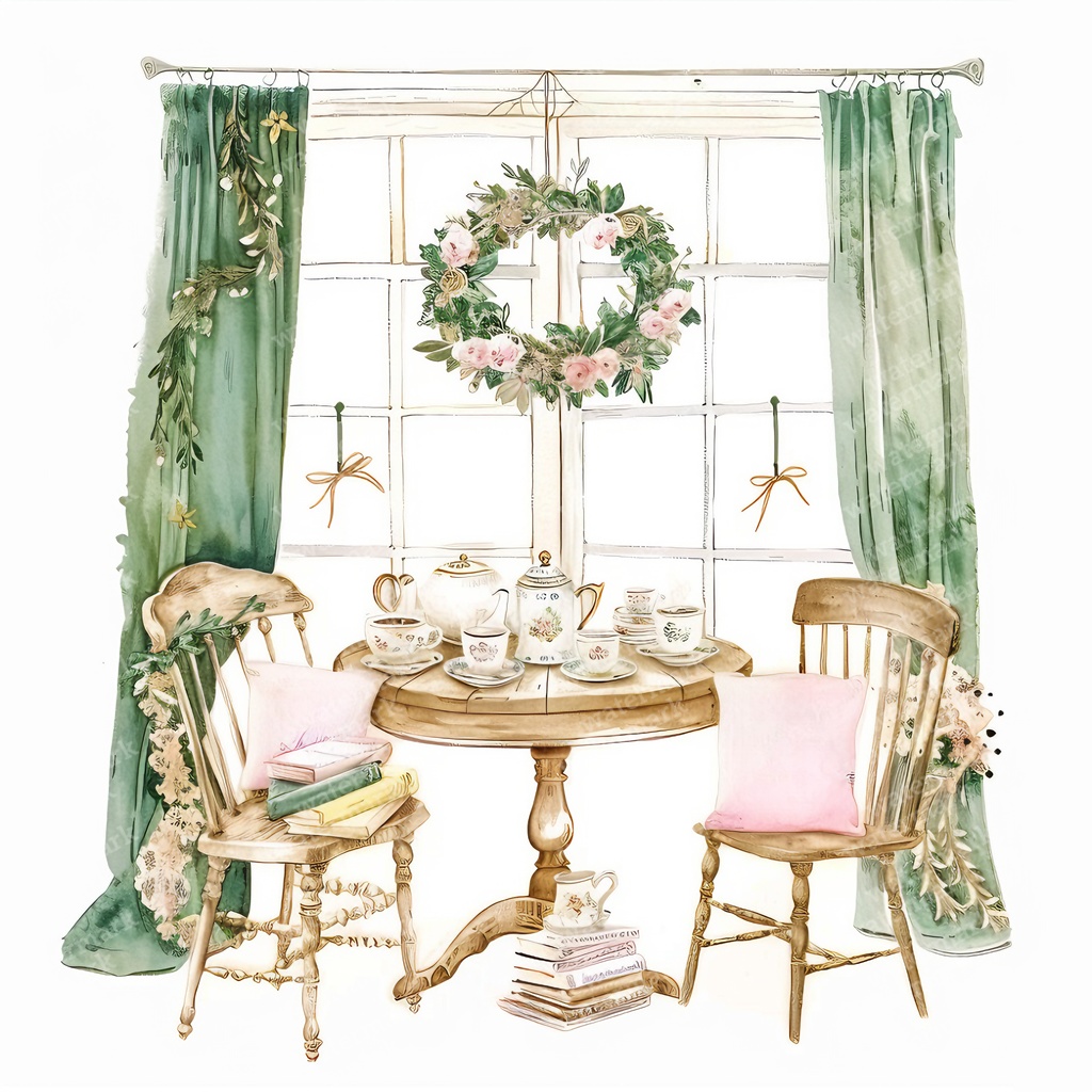 【商用利用可】アフタヌーンティーコーナー(水彩ティータイム)クリップアート18点セット|高解像度JPG|カフェ風インテリア・コラージュ・ジャンクジャーナル素材|即ダウンロード