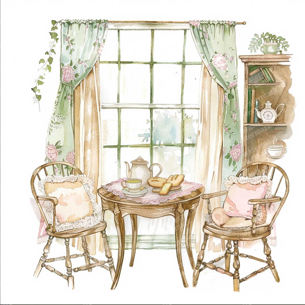 【商用利用可】アフタヌーンティーコーナー(水彩ティータイム)クリップアート18点セット|高解像度JPG|カフェ風インテリア・コラージュ・ジャンクジャーナル素材|即ダウンロード