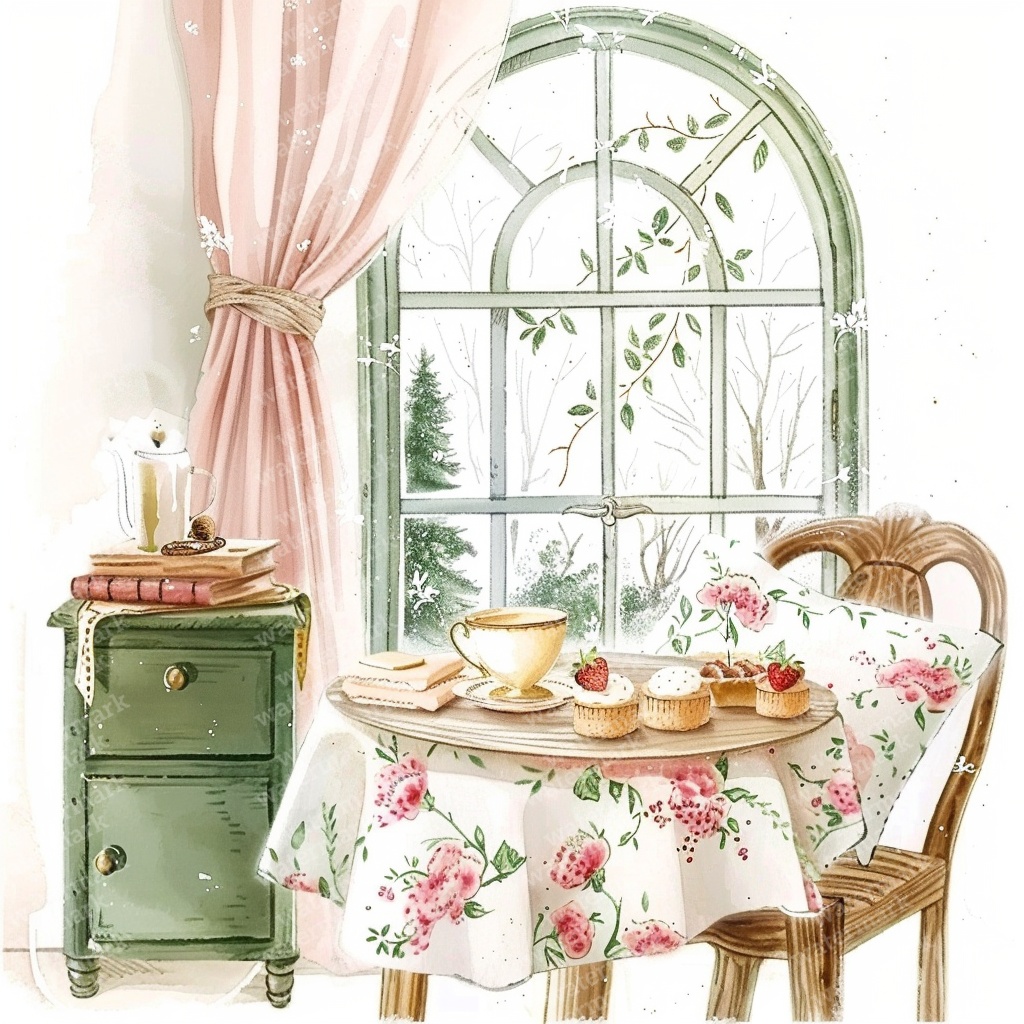 【商用利用可】アフタヌーンティーコーナー(水彩ティータイム)クリップアート18点セット|高解像度JPG|カフェ風インテリア・コラージュ・ジャンクジャーナル素材|即ダウンロード