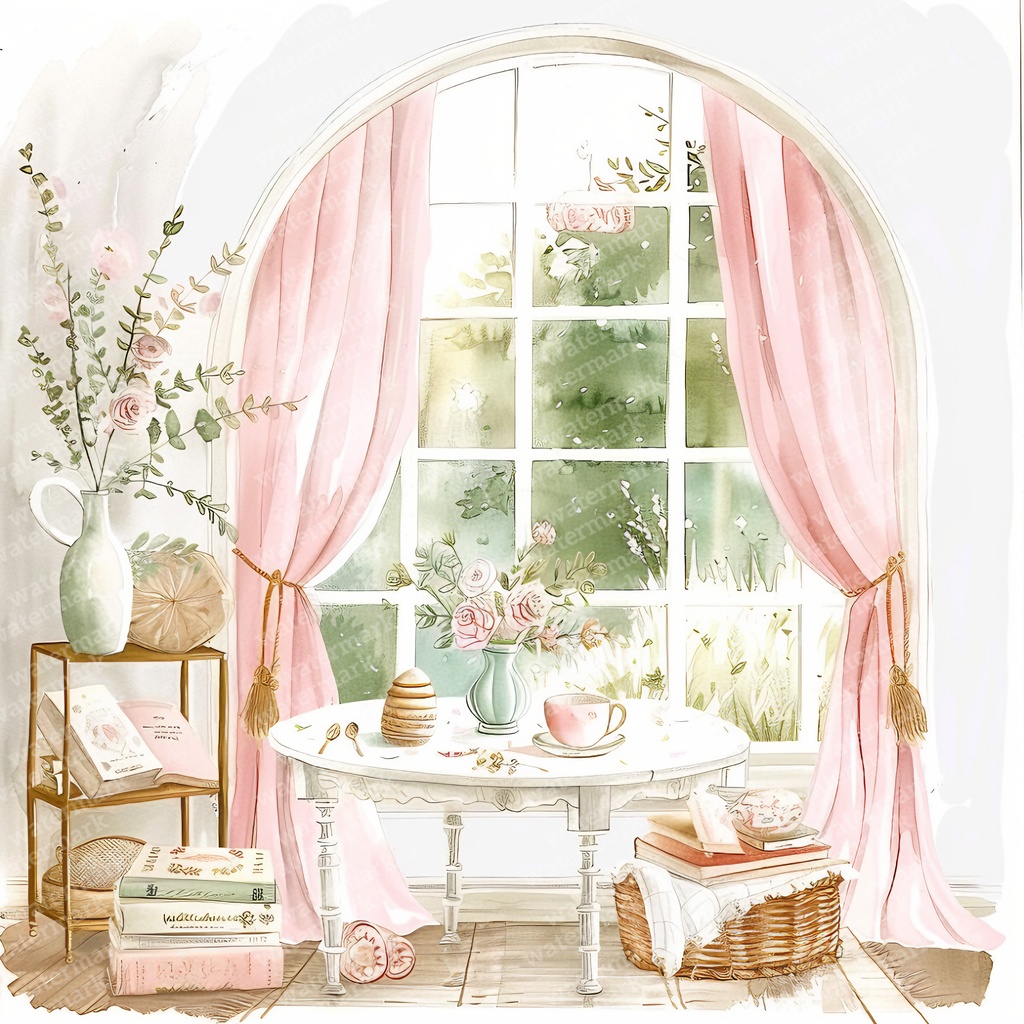 【商用利用可】アフタヌーンティーコーナー(水彩ティータイム)クリップアート18点セット|高解像度JPG|カフェ風インテリア・コラージュ・ジャンクジャーナル素材|即ダウンロード