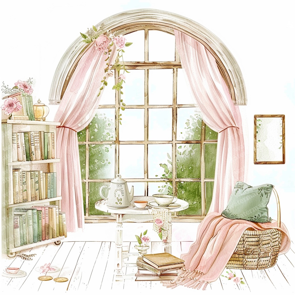 【商用利用可】アフタヌーンティーコーナー(水彩ティータイム)クリップアート18点セット|高解像度JPG|カフェ風インテリア・コラージュ・ジャンクジャーナル素材|即ダウンロード