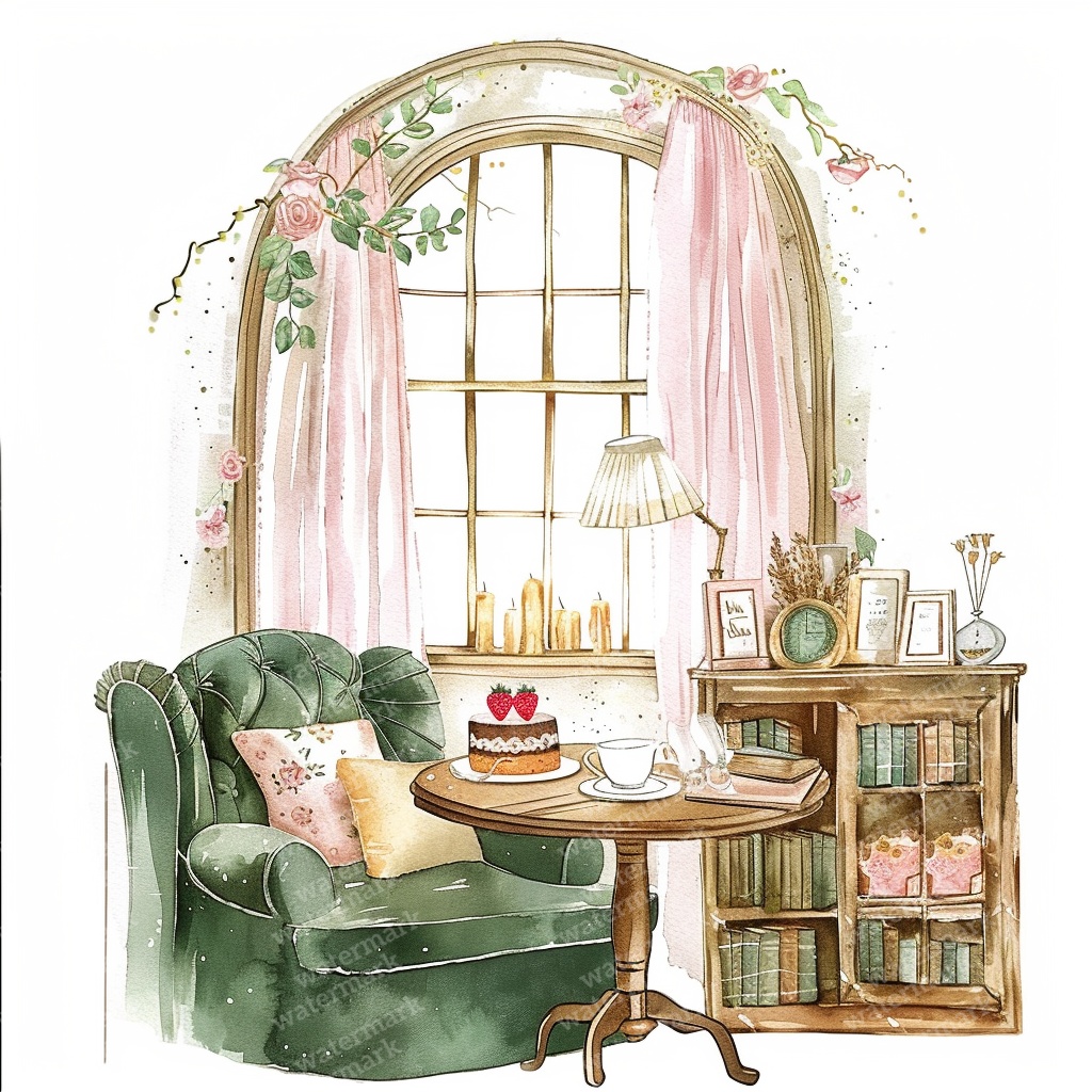【商用利用可】アフタヌーンティーコーナー(水彩ティータイム)クリップアート18点セット|高解像度JPG|カフェ風インテリア・コラージュ・ジャンクジャーナル素材|即ダウンロード