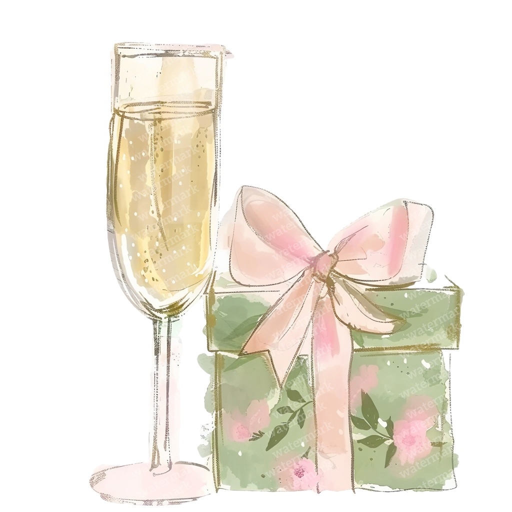 【商用利用可】シャンパンボトル&グラス(水彩シャンパンセット)クリップアート12点セット|高解像度・透過PNG|パーティー・お祝い・コラージュ・ジャンクジャーナル素材|即ダウンロード