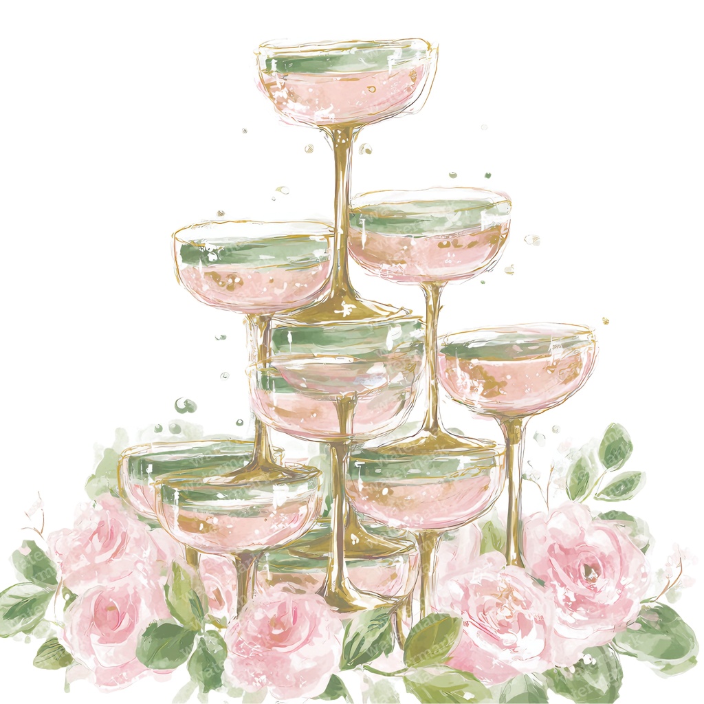 【商用利用可】シャンパンボトル&グラス(水彩シャンパンセット)クリップアート12点セット|高解像度・透過PNG|パーティー・お祝い・コラージュ・ジャンクジャーナル素材|即ダウンロード