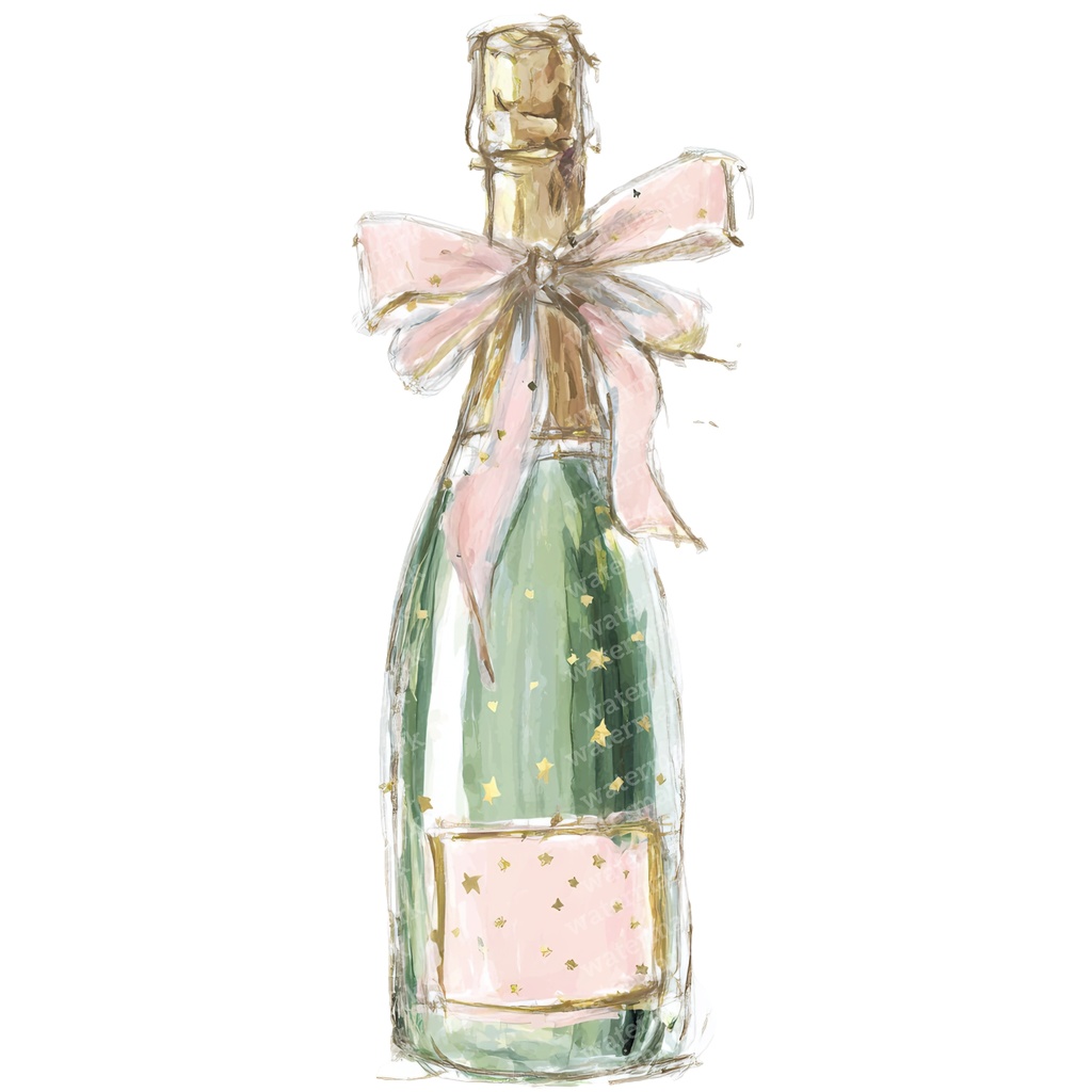 【商用利用可】シャンパンボトル&グラス(水彩シャンパンセット)クリップアート12点セット|高解像度・透過PNG|パーティー・お祝い・コラージュ・ジャンクジャーナル素材|即ダウンロード