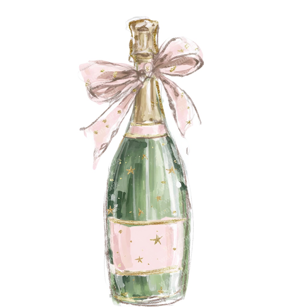 【商用利用可】シャンパンボトル＆グラス（水彩シャンパンセット）クリップアート12点セット｜高解像度・透過PNG｜パーティー・お祝い・コラージュ・ジャンクジャーナル素材｜即ダウンロード