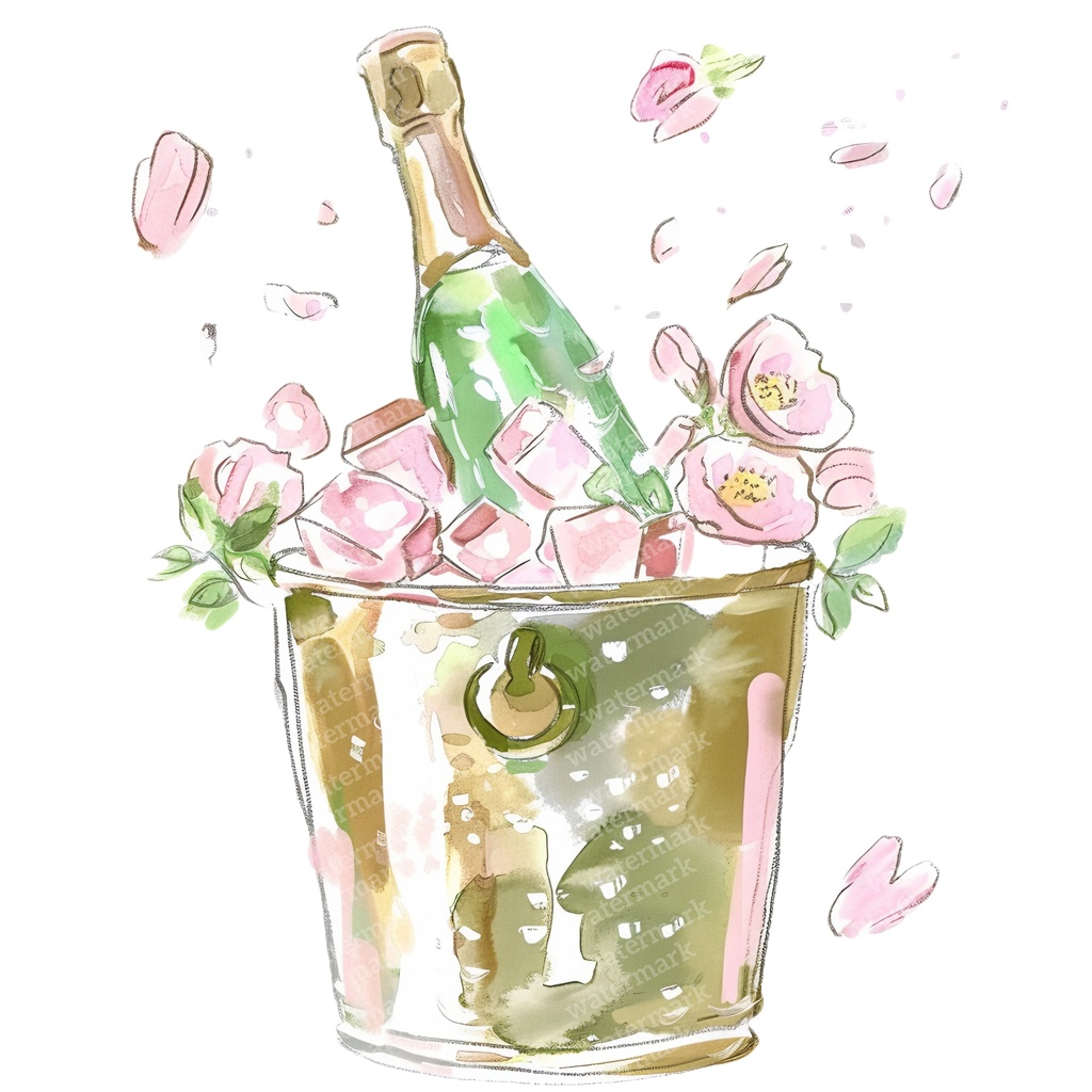 【商用利用可】シャンパンボトル&グラス(水彩シャンパンセット)クリップアート12点セット|高解像度・透過PNG|パーティー・お祝い・コラージュ・ジャンクジャーナル素材|即ダウンロード