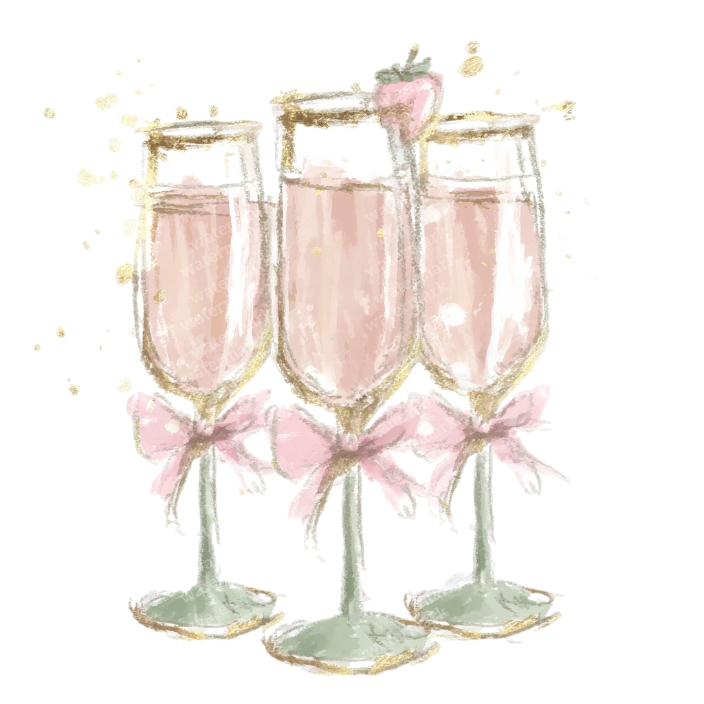 【商用利用可】シャンパンボトル&グラス(水彩シャンパンセット)クリップアート12点セット|高解像度・透過PNG|パーティー・お祝い・コラージュ・ジャンクジャーナル素材|即ダウンロード