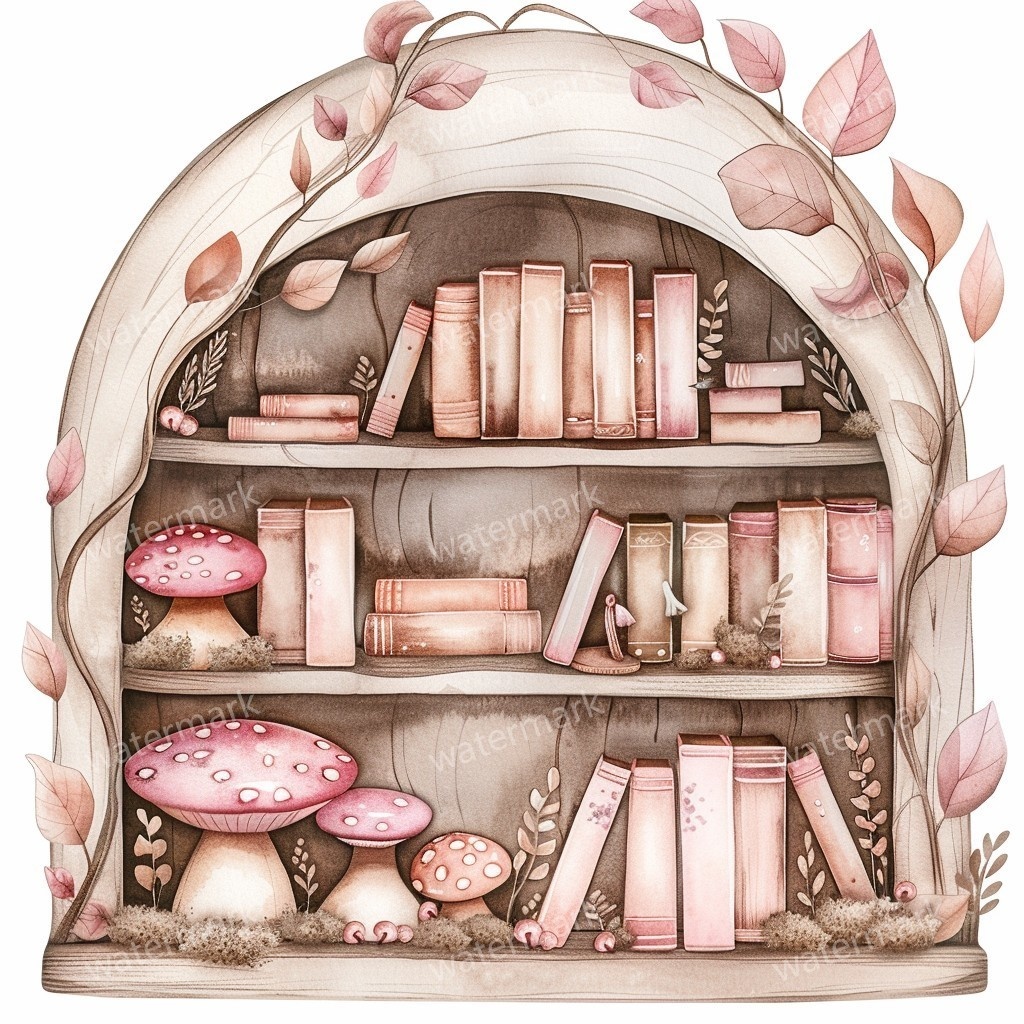 【商用利用可】アンティーク本棚(水彩ヴィンテージブックシェルフ)クリップアート20点セット|高解像度・透過PNG|クラシック家具・コラージュ・ジャンクジャーナル素材|即ダウンロード