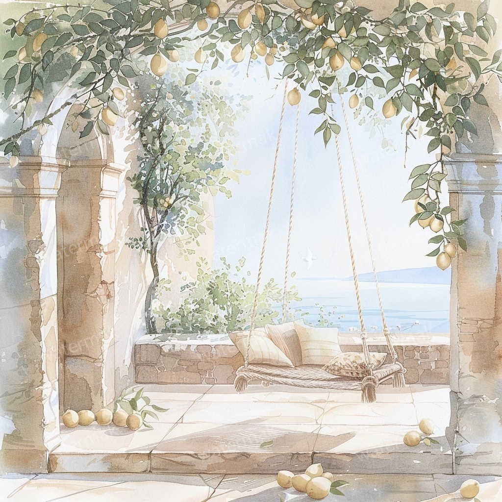 【商用利用可】地中海の朝テラス(水彩バルコニー)クリップアート15点セット|高解像度JPG|海辺の風景・ナチュラルインテリア|コラージュ・ジャンクジャーナル素材|即ダウンロード