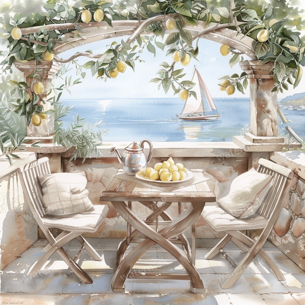 【商用利用可】地中海の朝テラス(水彩バルコニー)クリップアート15点セット|高解像度JPG|海辺の風景・ナチュラルインテリア|コラージュ・ジャンクジャーナル素材|即ダウンロード