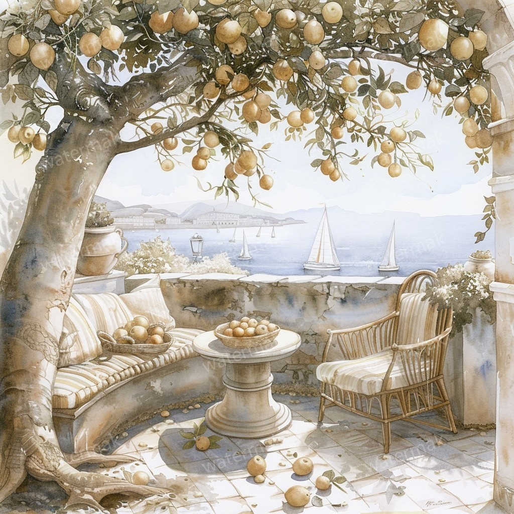 【商用利用可】地中海の朝テラス(水彩バルコニー)クリップアート15点セット|高解像度JPG|海辺の風景・ナチュラルインテリア|コラージュ・ジャンクジャーナル素材|即ダウンロード
