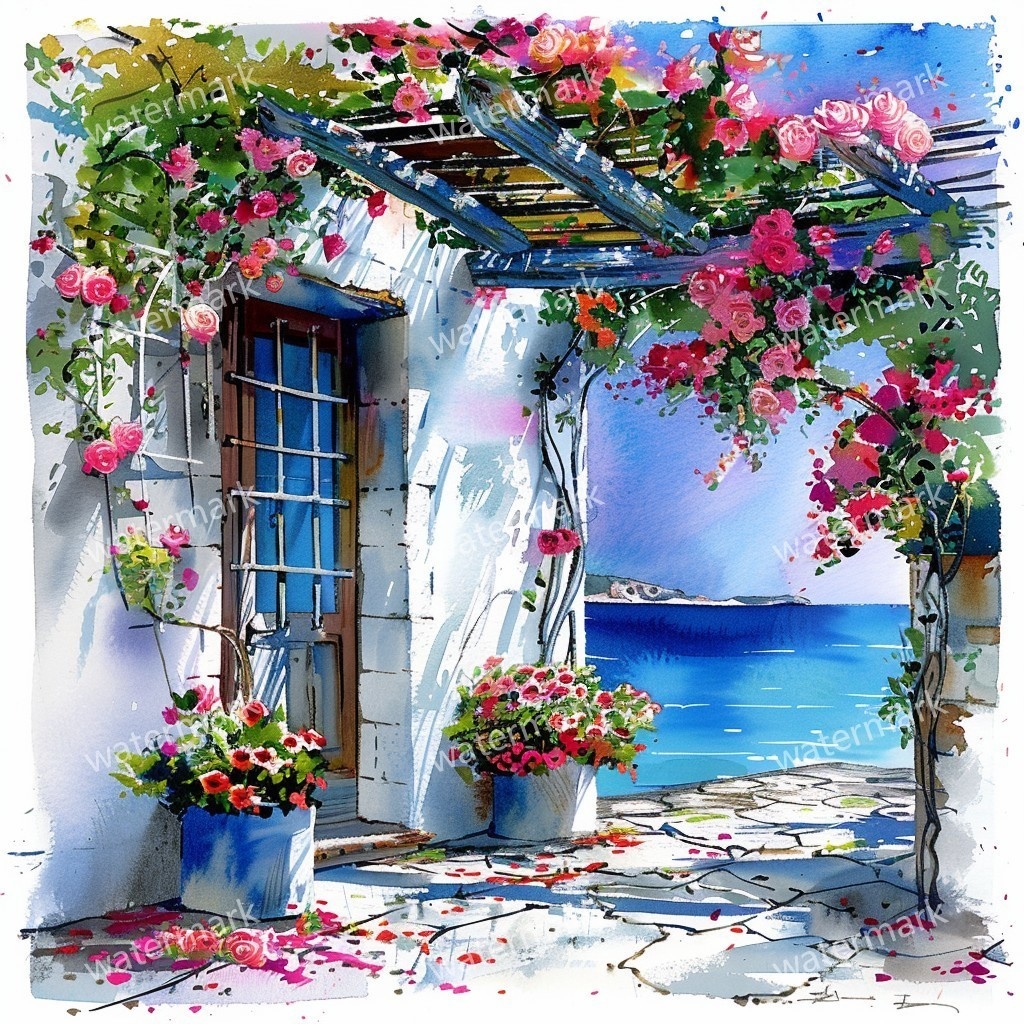 【商用利用可】海辺のコテージ(水彩シーサイドハウス)クリップアート20点セット|高解像度JPG|海の風景・ナチュラルカントリー|コラージュ・ジャンクジャーナル素材|即ダウンロード