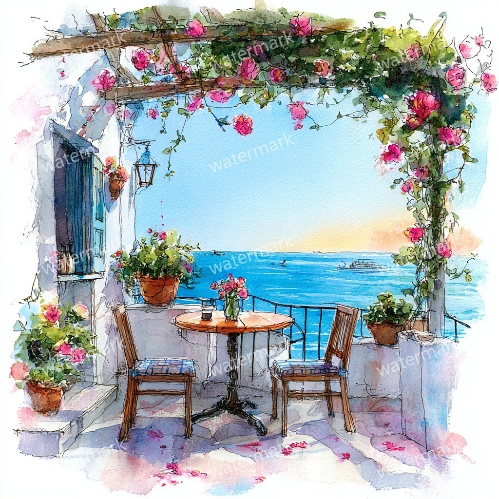 【商用利用可】海辺のコテージ(水彩シーサイドハウス)クリップアート20点セット|高解像度JPG|海の風景・ナチュラルカントリー|コラージュ・ジャンクジャーナル素材|即ダウンロード