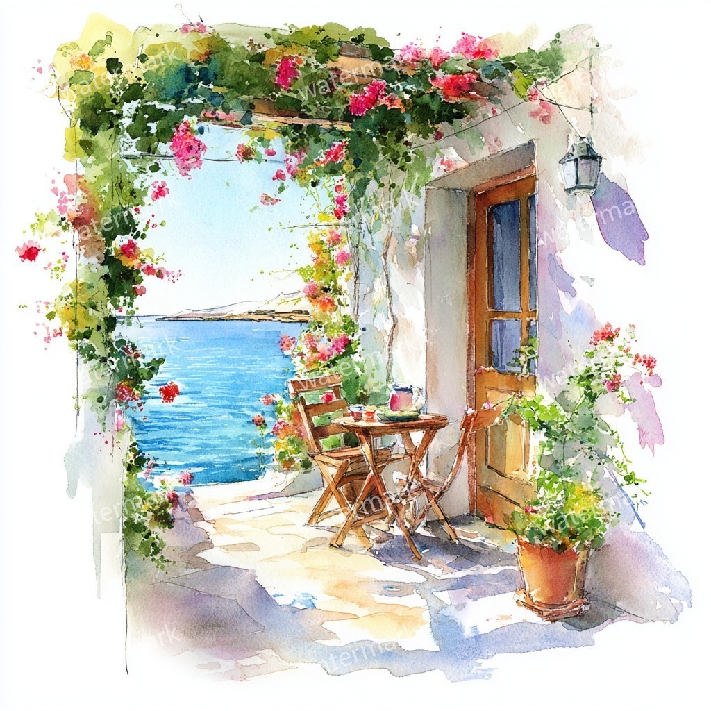 【商用利用可】海辺のコテージ(水彩シーサイドハウス)クリップアート20点セット|高解像度JPG|海の風景・ナチュラルカントリー|コラージュ・ジャンクジャーナル素材|即ダウンロード