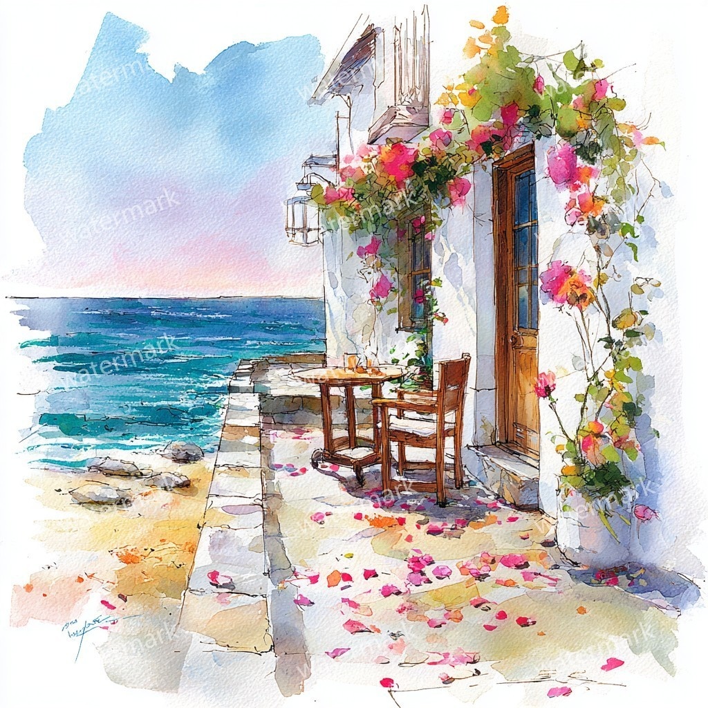 【商用利用可】海辺のコテージ(水彩シーサイドハウス)クリップアート20点セット|高解像度JPG|海の風景・ナチュラルカントリー|コラージュ・ジャンクジャーナル素材|即ダウンロード