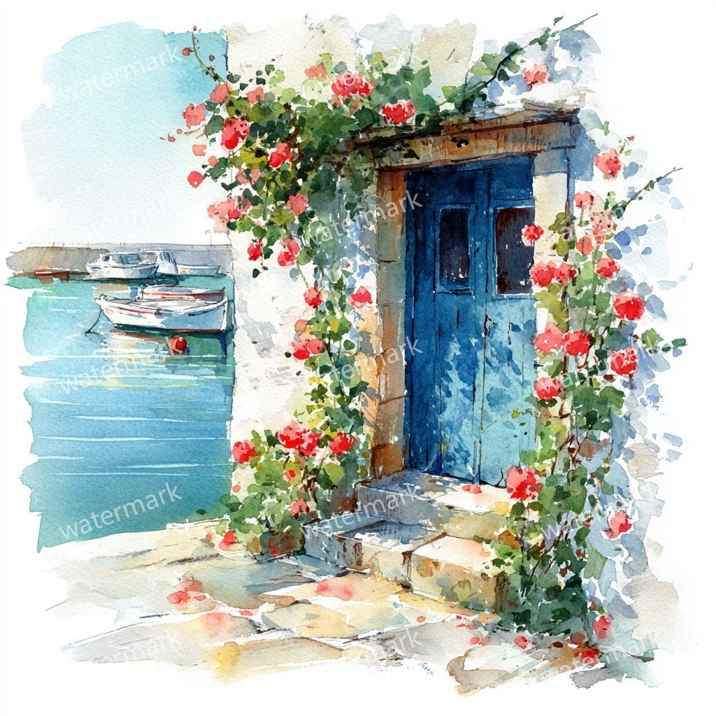 【商用利用可】海辺のコテージ(水彩シーサイドハウス)クリップアート20点セット|高解像度JPG|海の風景・ナチュラルカントリー|コラージュ・ジャンクジャーナル素材|即ダウンロード