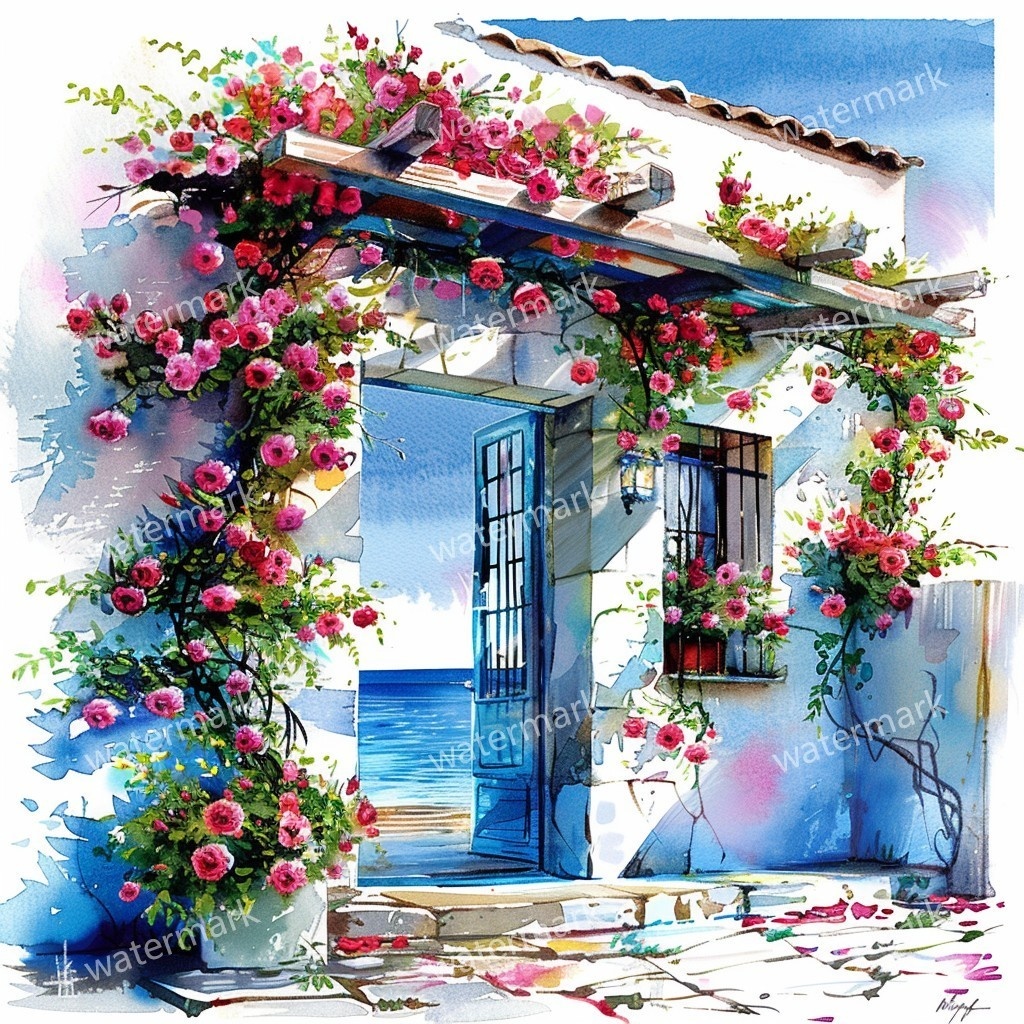 【商用利用可】海辺のコテージ(水彩シーサイドハウス)クリップアート20点セット|高解像度JPG|海の風景・ナチュラルカントリー|コラージュ・ジャンクジャーナル素材|即ダウンロード