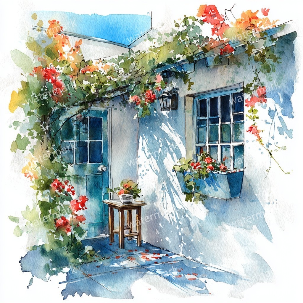 【商用利用可】海辺のコテージ(水彩シーサイドハウス)クリップアート20点セット|高解像度JPG|海の風景・ナチュラルカントリー|コラージュ・ジャンクジャーナル素材|即ダウンロード