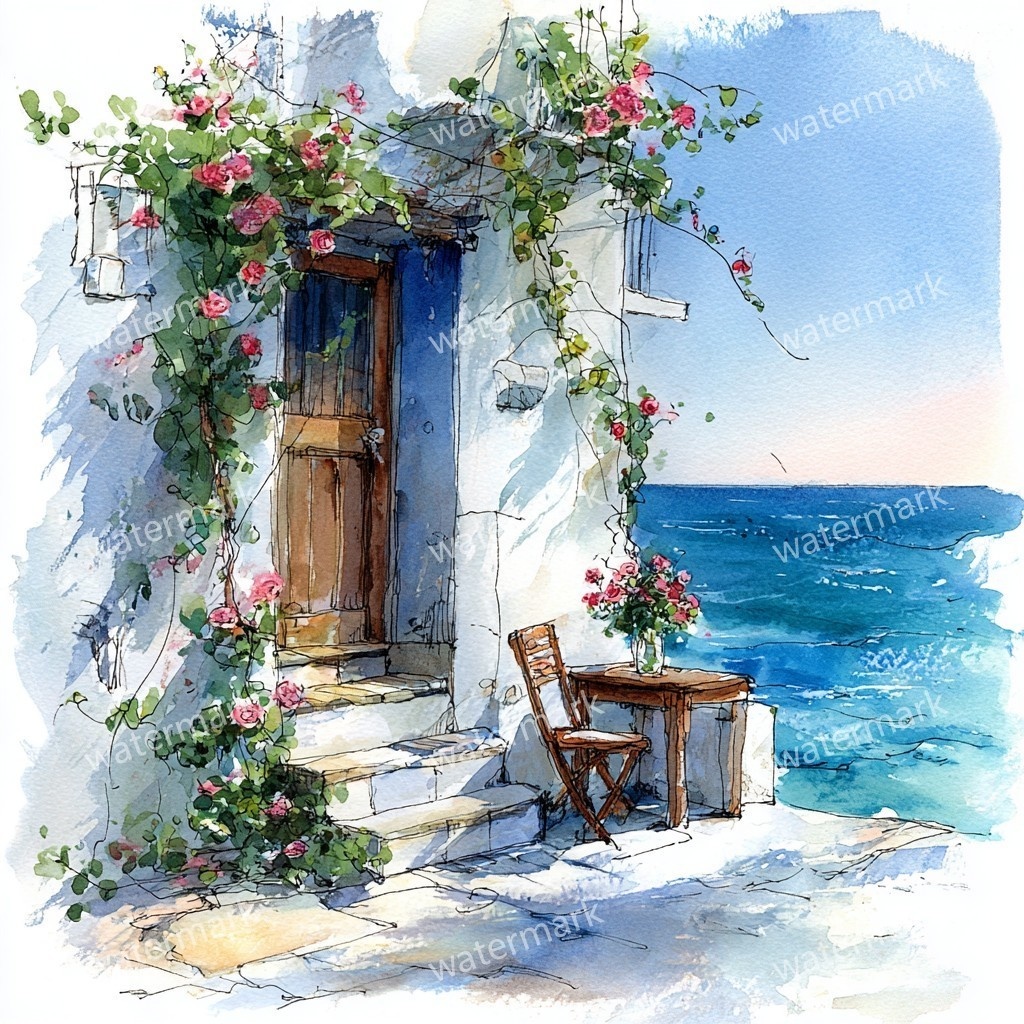 【商用利用可】海辺のコテージ(水彩シーサイドハウス)クリップアート20点セット|高解像度JPG|海の風景・ナチュラルカントリー|コラージュ・ジャンクジャーナル素材|即ダウンロード