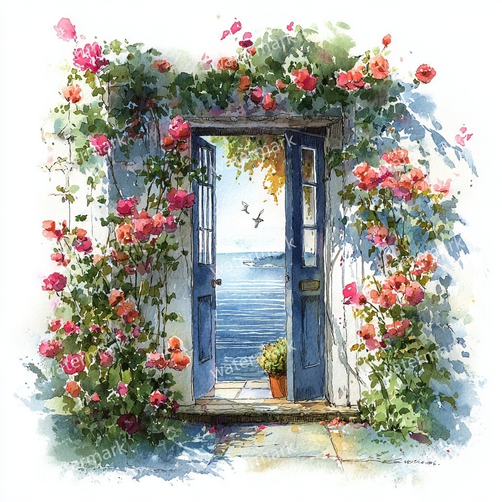 【商用利用可】海辺のコテージ(水彩シーサイドハウス)クリップアート20点セット|高解像度JPG|海の風景・ナチュラルカントリー|コラージュ・ジャンクジャーナル素材|即ダウンロード