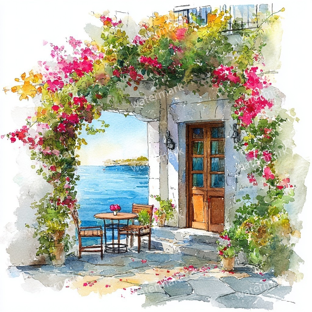 【商用利用可】海辺のコテージ(水彩シーサイドハウス)クリップアート20点セット|高解像度JPG|海の風景・ナチュラルカントリー|コラージュ・ジャンクジャーナル素材|即ダウンロード