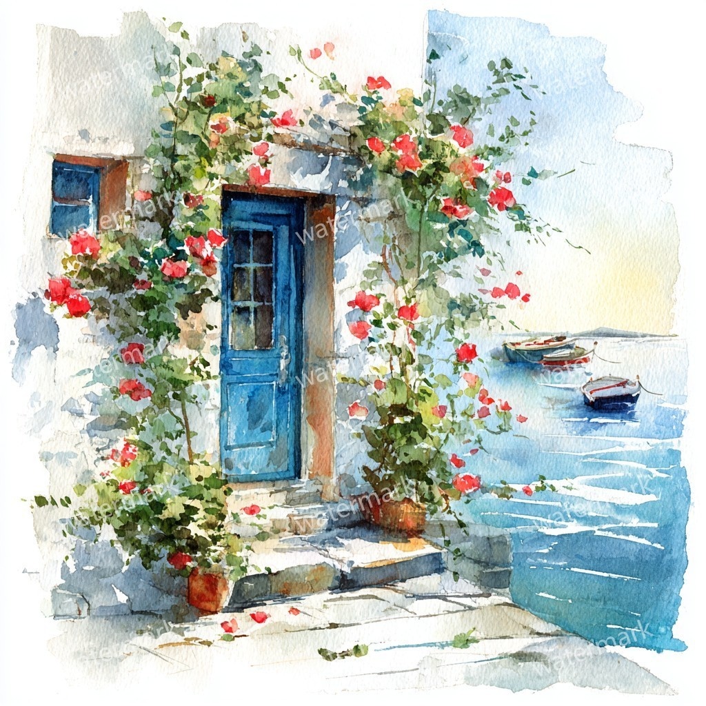 【商用利用可】海辺のコテージ(水彩シーサイドハウス)クリップアート20点セット|高解像度JPG|海の風景・ナチュラルカントリー|コラージュ・ジャンクジャーナル素材|即ダウンロード