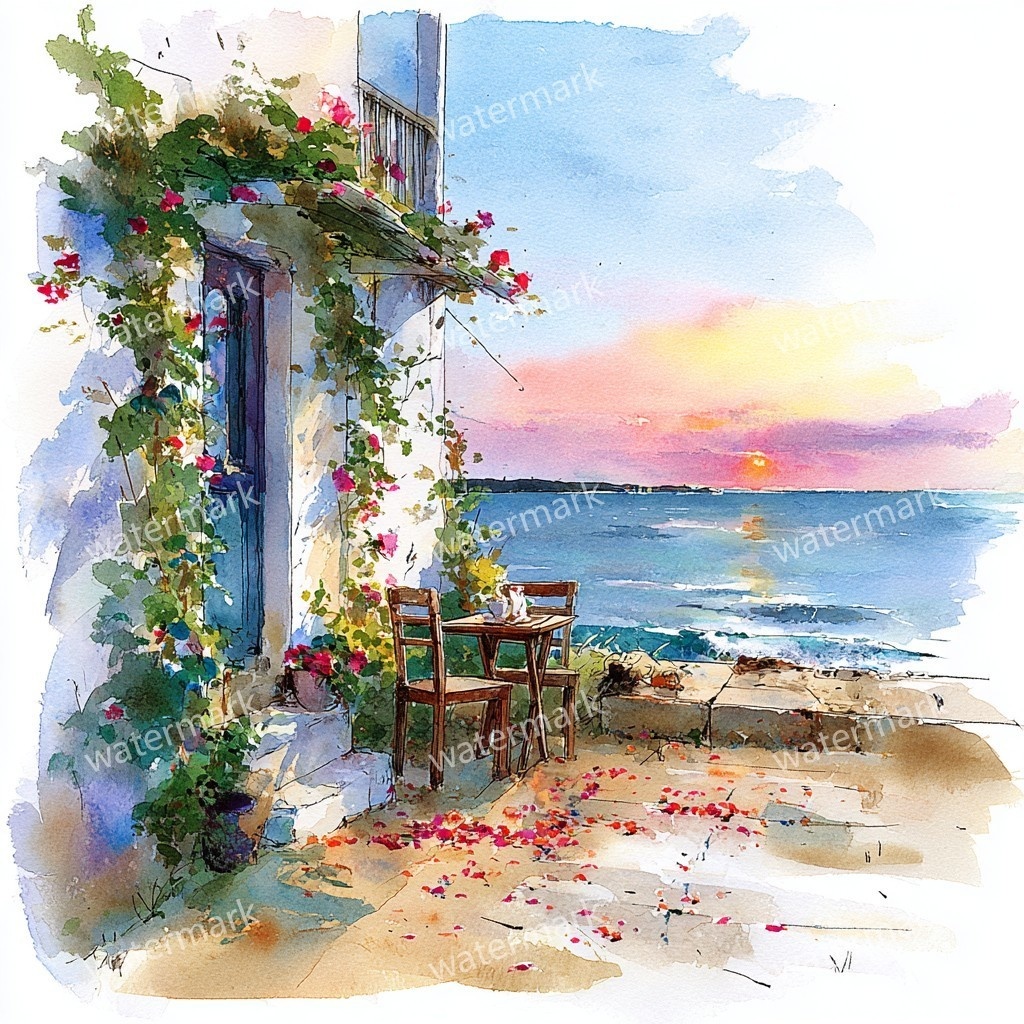 【商用利用可】海辺のコテージ(水彩シーサイドハウス)クリップアート20点セット|高解像度JPG|海の風景・ナチュラルカントリー|コラージュ・ジャンクジャーナル素材|即ダウンロード