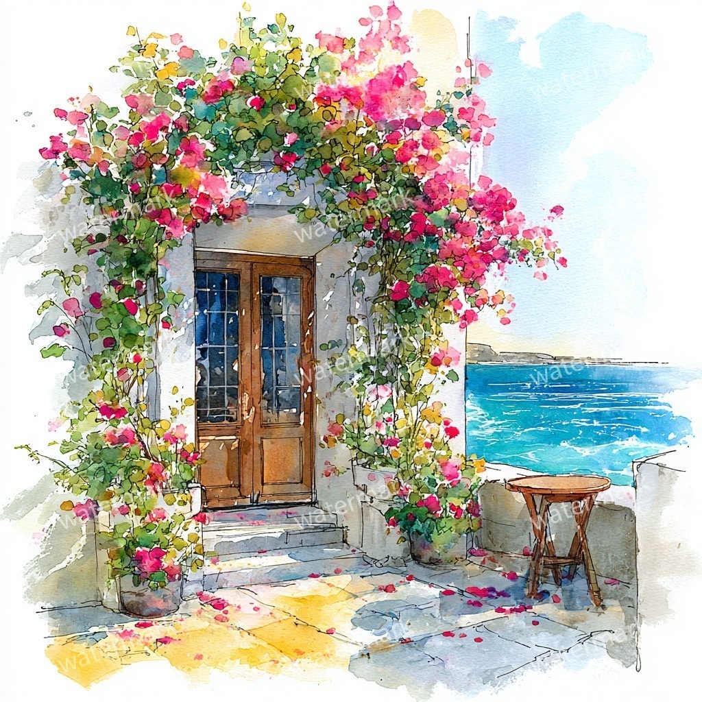 【商用利用可】海辺のコテージ(水彩シーサイドハウス)クリップアート20点セット|高解像度JPG|海の風景・ナチュラルカントリー|コラージュ・ジャンクジャーナル素材|即ダウンロード