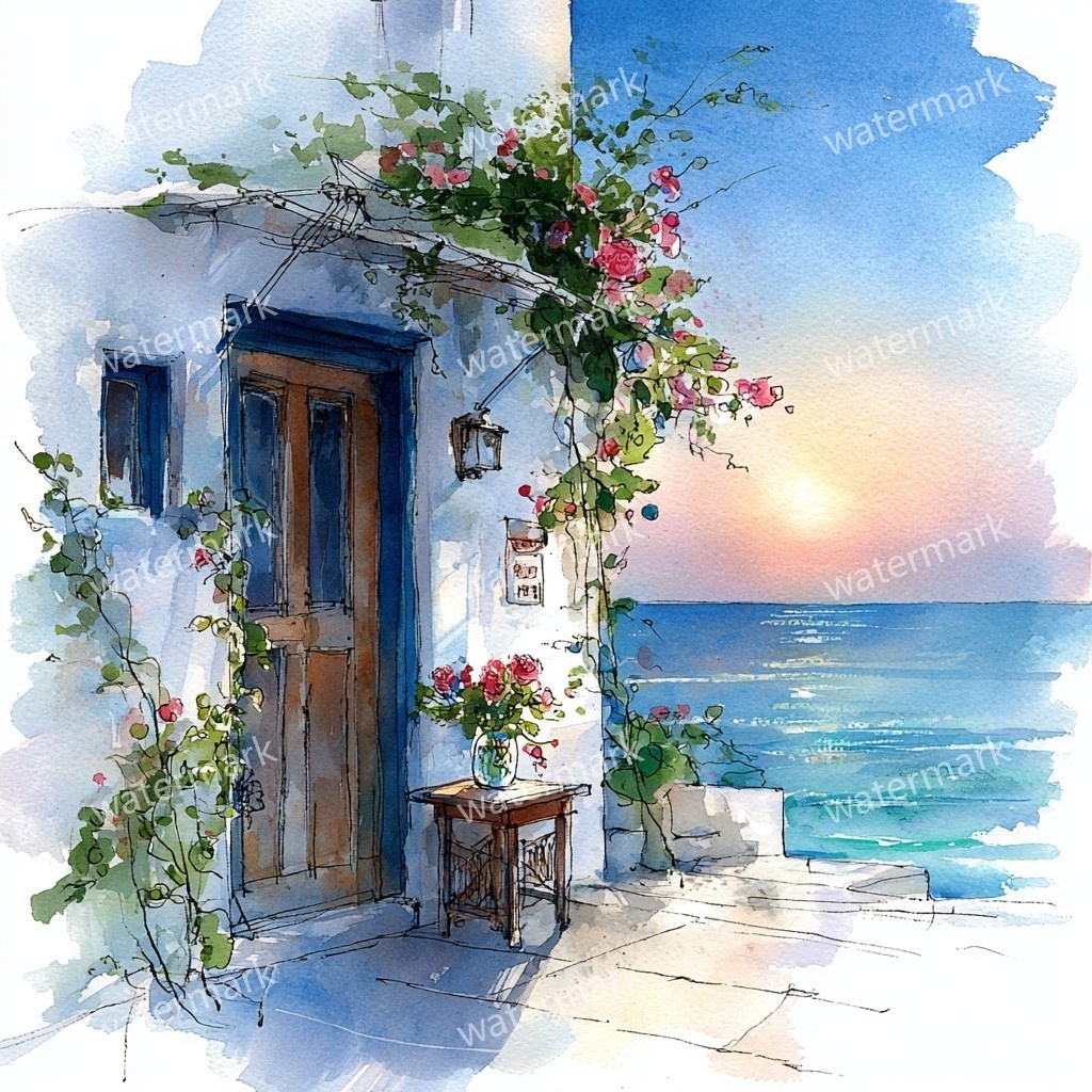 【商用利用可】海辺のコテージ(水彩シーサイドハウス)クリップアート20点セット|高解像度JPG|海の風景・ナチュラルカントリー|コラージュ・ジャンクジャーナル素材|即ダウンロード