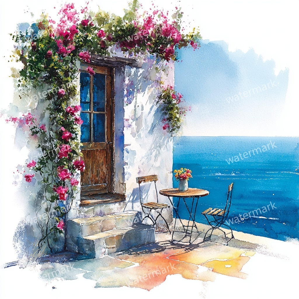 【商用利用可】海辺のコテージ(水彩シーサイドハウス)クリップアート20点セット|高解像度JPG|海の風景・ナチュラルカントリー|コラージュ・ジャンクジャーナル素材|即ダウンロード