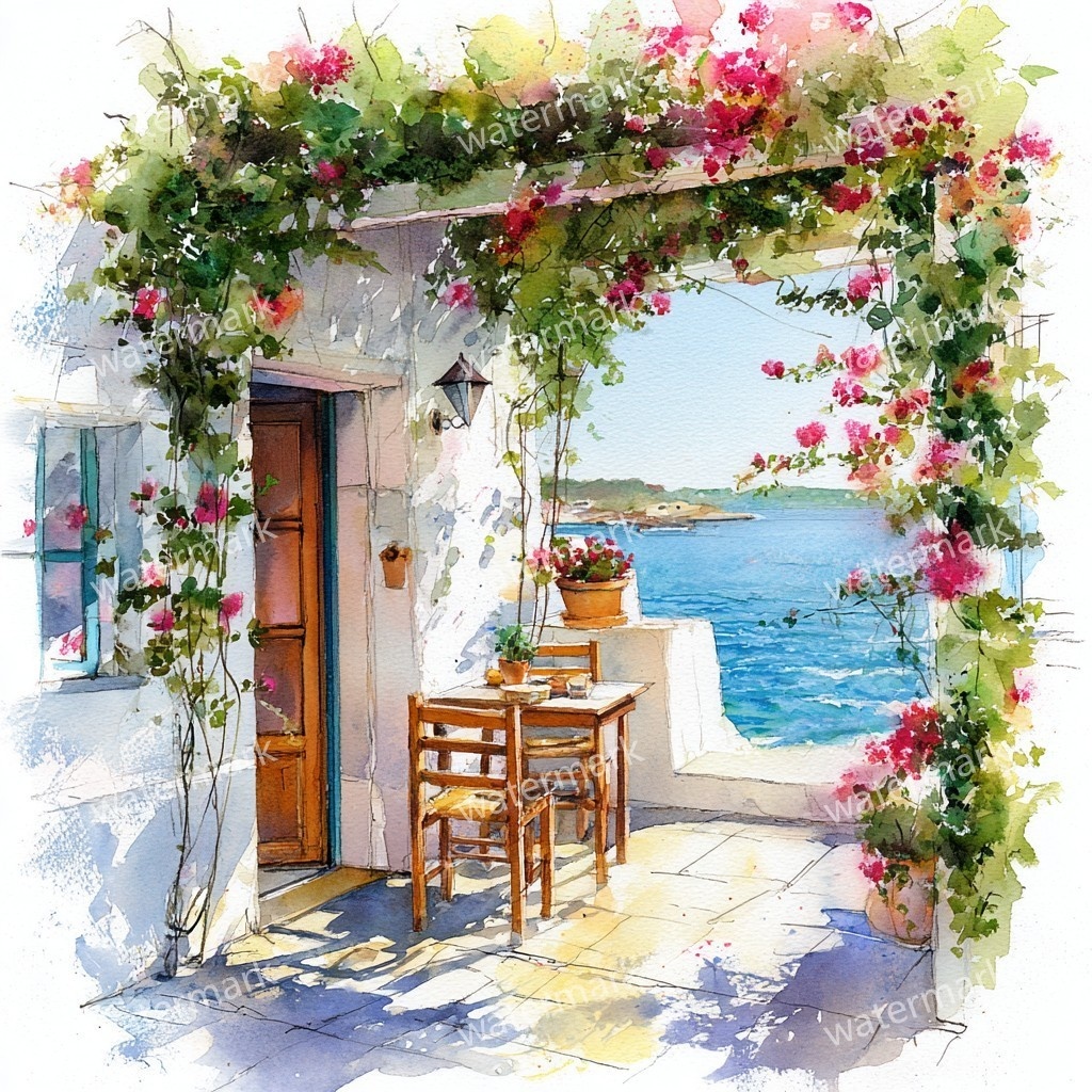 【商用利用可】海辺のコテージ(水彩シーサイドハウス)クリップアート20点セット|高解像度JPG|海の風景・ナチュラルカントリー|コラージュ・ジャンクジャーナル素材|即ダウンロード