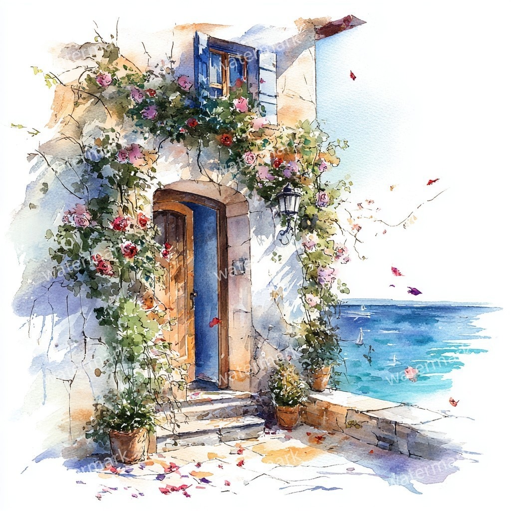 【商用利用可】海辺のコテージ(水彩シーサイドハウス)クリップアート20点セット|高解像度JPG|海の風景・ナチュラルカントリー|コラージュ・ジャンクジャーナル素材|即ダウンロード