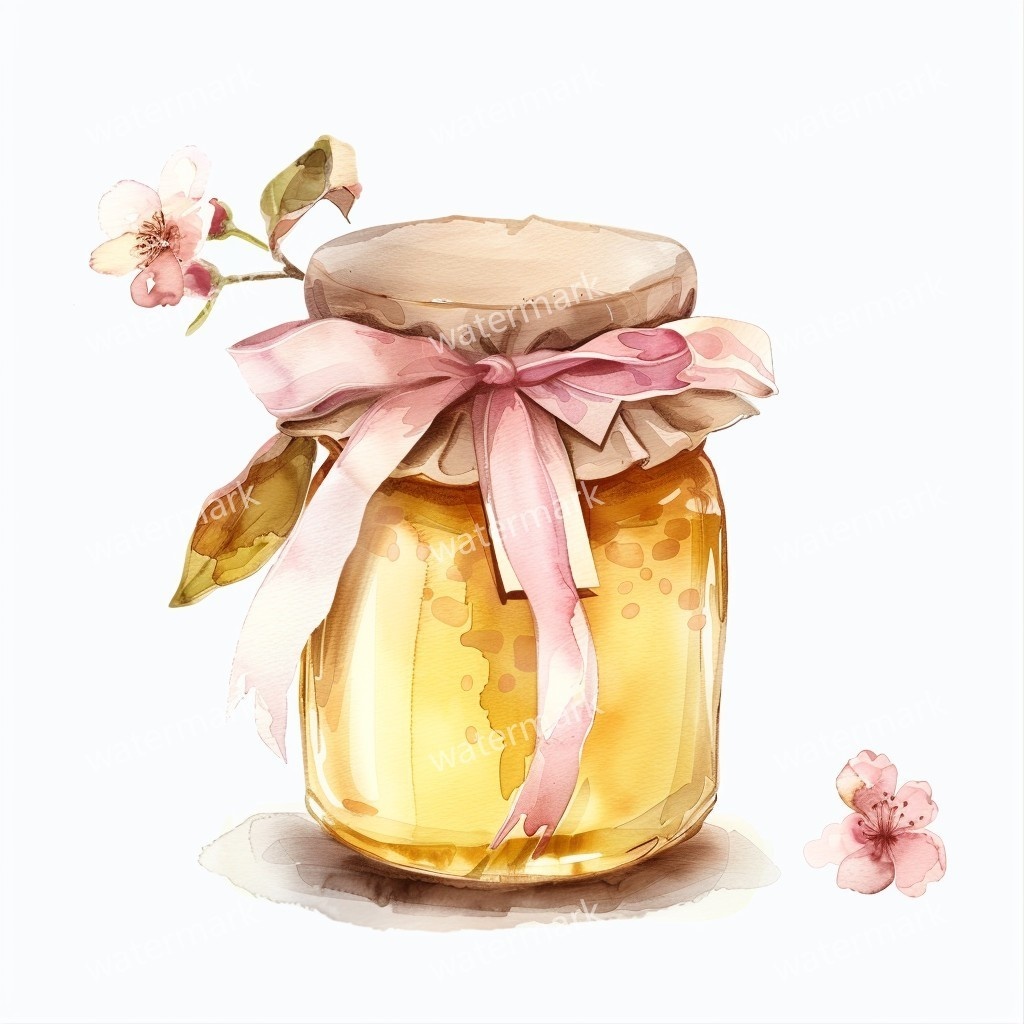 【商用利用可】ガラスの蜂蜜(水彩ハニージャー)クリップアート15点セット|高解像度PNG/JPG|はちみつ瓶・ナチュラル素材|コラージュ・ジャンクジャーナル・手帳シール|即ダウンロード