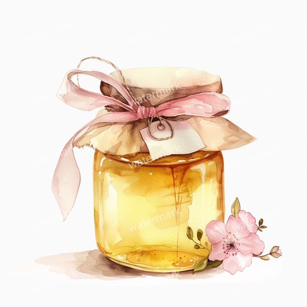 【商用利用可】ガラスの蜂蜜(水彩ハニージャー)クリップアート15点セット|高解像度PNG/JPG|はちみつ瓶・ナチュラル素材|コラージュ・ジャンクジャーナル・手帳シール|即ダウンロード