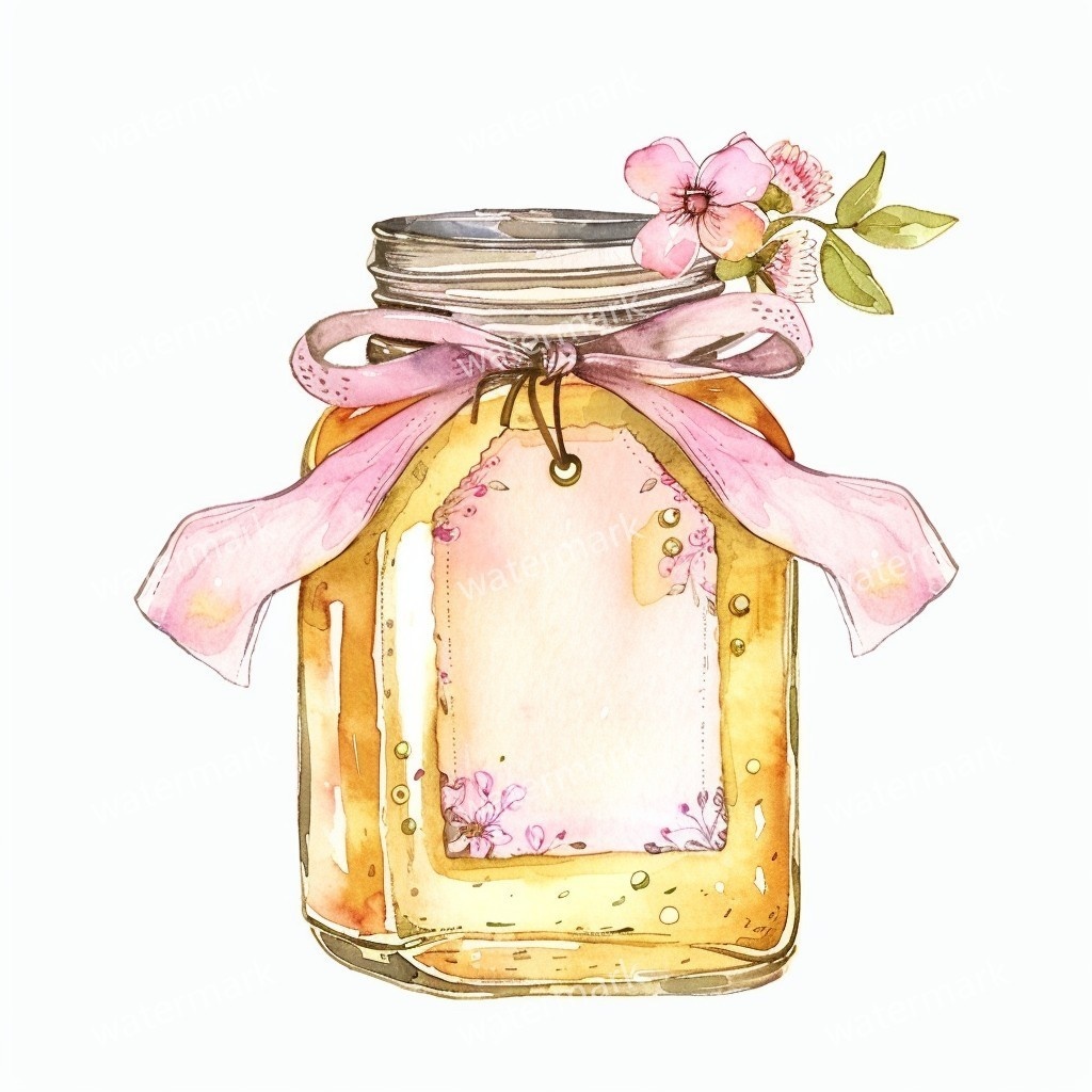 【商用利用可】ガラスの蜂蜜(水彩ハニージャー)クリップアート15点セット|高解像度PNG/JPG|はちみつ瓶・ナチュラル素材|コラージュ・ジャンクジャーナル・手帳シール|即ダウンロード