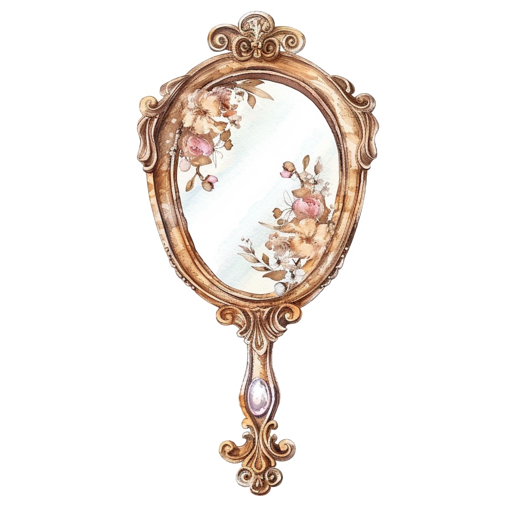 【商用利用可】ハンドミラー(水彩手鏡)クリップアート17点セット|高解像度・透過PNG|ヴィンテージミラー・コスメ雑貨|コラージュ・ジャンクジャーナル・手帳シール素材|即ダウンロード