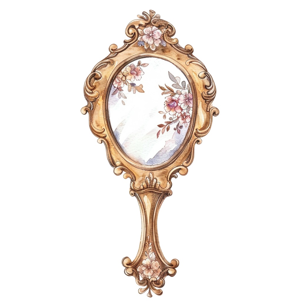 【商用利用可】ハンドミラー(水彩手鏡)クリップアート17点セット|高解像度・透過PNG|ヴィンテージミラー・コスメ雑貨|コラージュ・ジャンクジャーナル・手帳シール素材|即ダウンロード