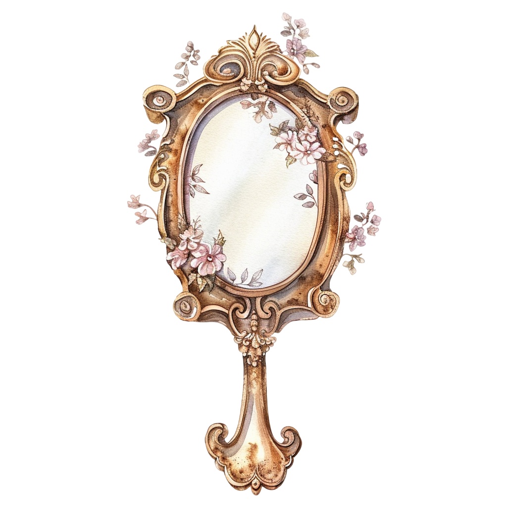 【商用利用可】ハンドミラー(水彩手鏡)クリップアート17点セット|高解像度・透過PNG|ヴィンテージミラー・コスメ雑貨|コラージュ・ジャンクジャーナル・手帳シール素材|即ダウンロード