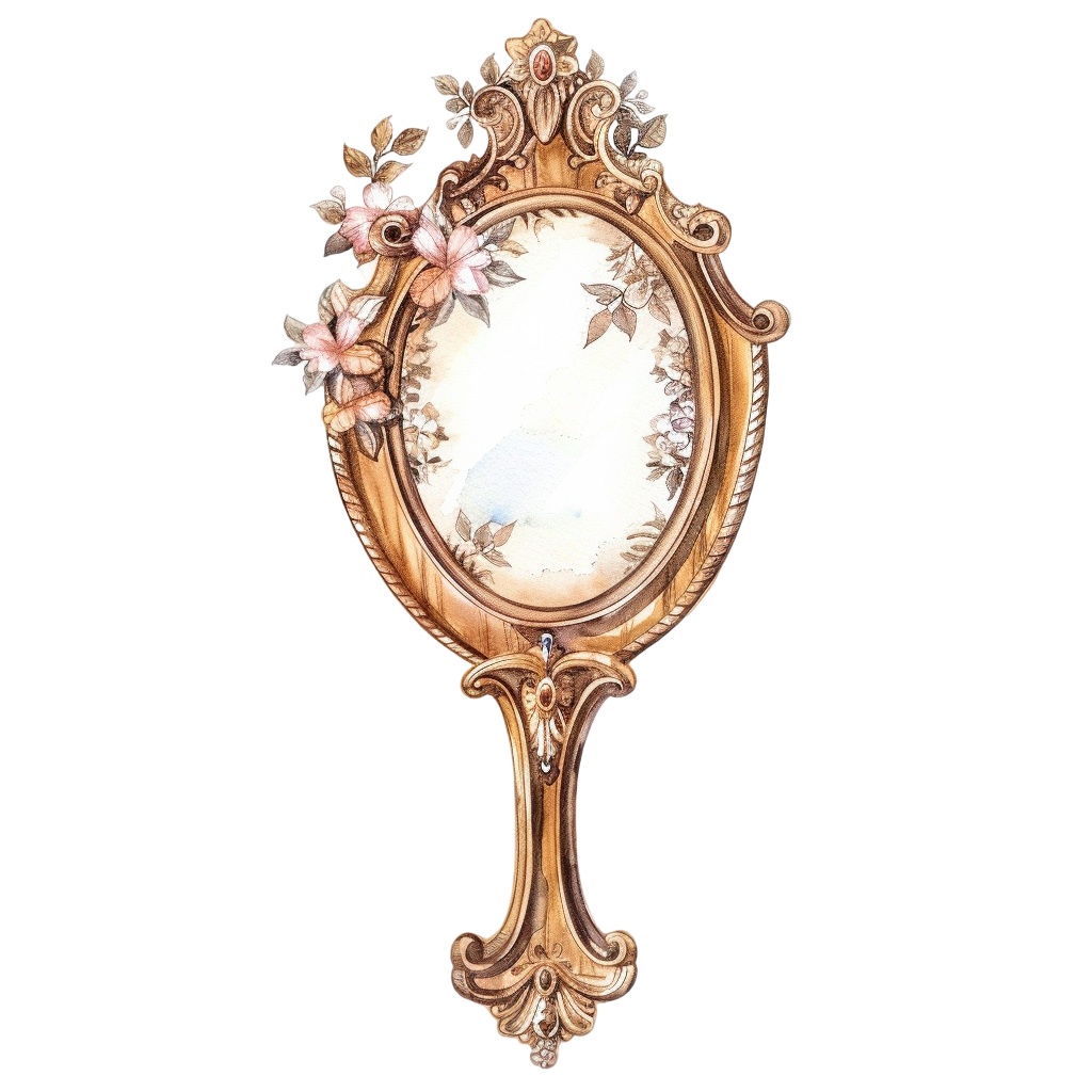 【商用利用可】ハンドミラー(水彩手鏡)クリップアート17点セット|高解像度・透過PNG|ヴィンテージミラー・コスメ雑貨|コラージュ・ジャンクジャーナル・手帳シール素材|即ダウンロード