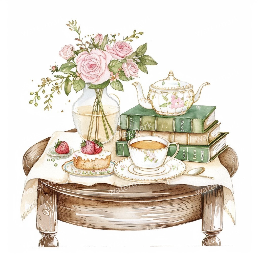 10 Afternoon Tea Corner Clipart, High Quality PNGs, Printable Clipart, Digital download Paper craft, Junk Journals Planner Stickers