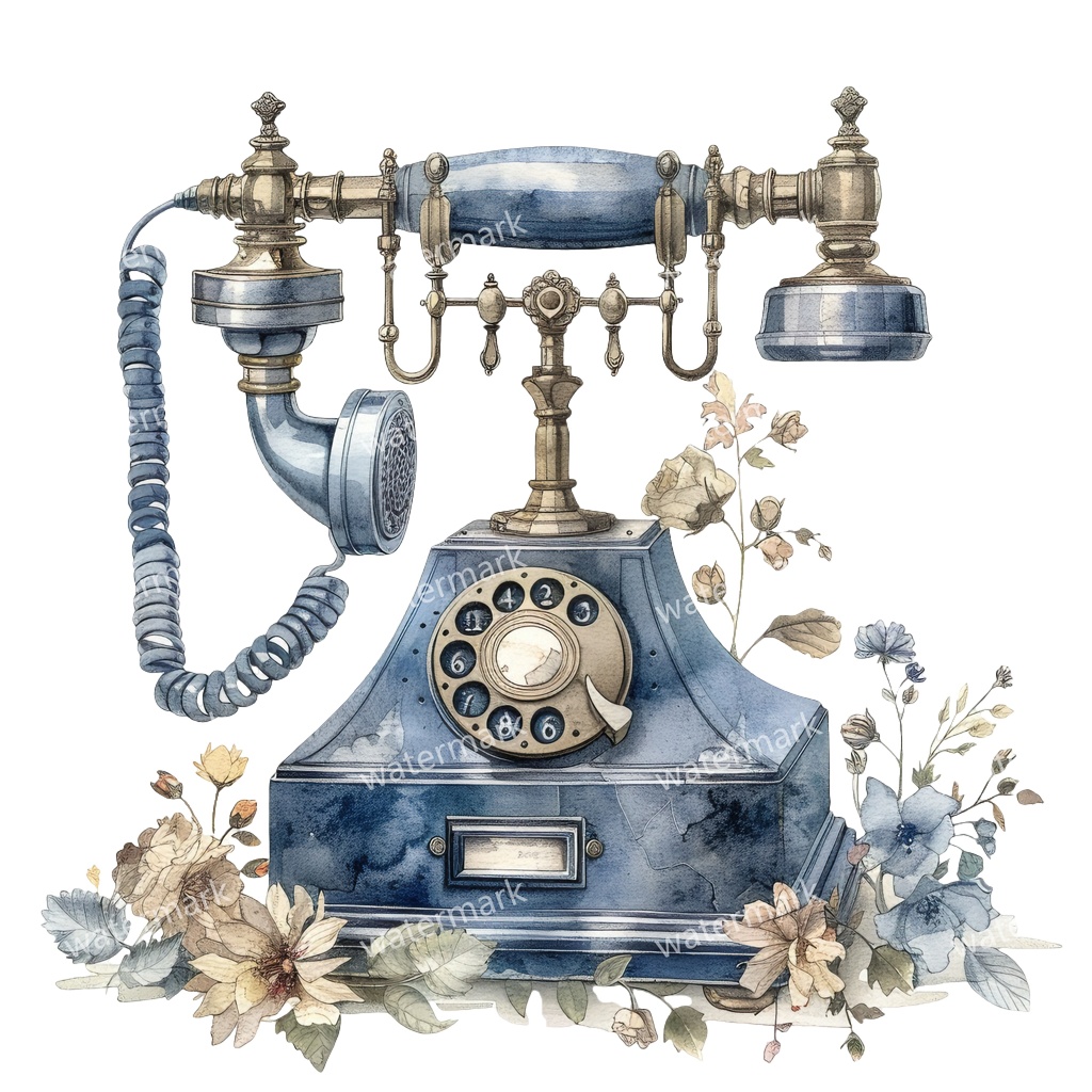 【商用利用可】ヨーロッパ風アンティーク電話(水彩ヴィンテージテレフォン)クリップアート13点セット|高解像度・透過PNG|レトロ雑貨・コラージュ・ジャンクジャーナル素材|即ダウンロード